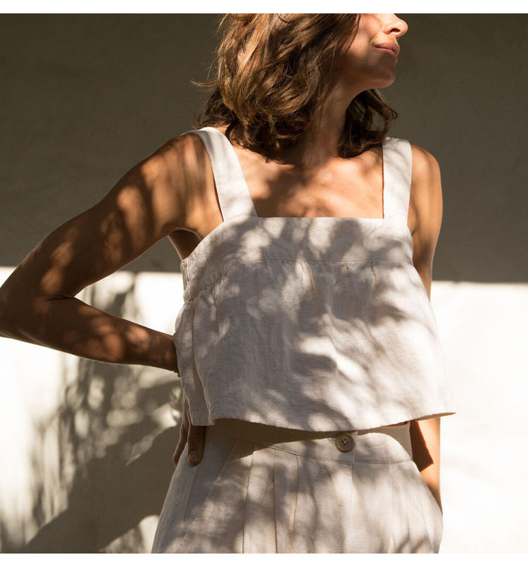 Janeya - Katoenen linnen top en wijde broek set