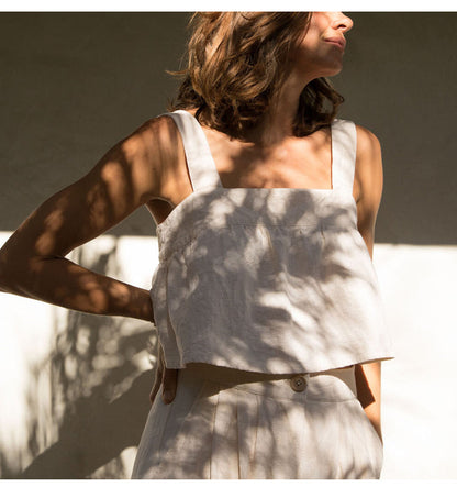 Janeya - Katoenen linnen top en wijde broek set