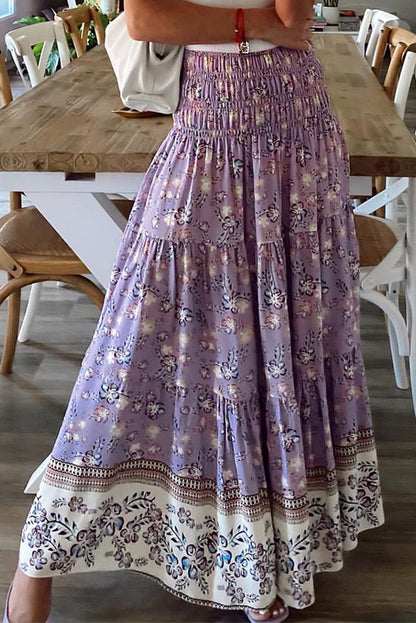 Jamilla | Boho Bloemenprint Hoge Taille Maxi Rok