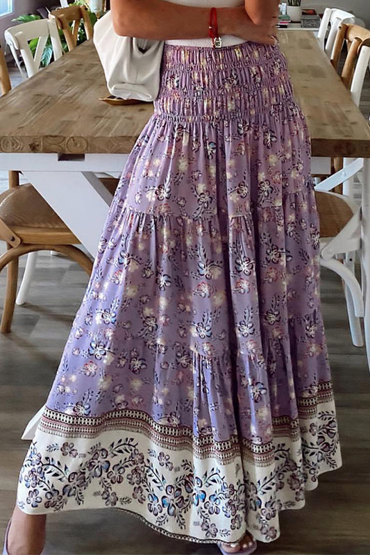 Jamilla | Boho Bloemenprint Hoge Taille Maxi Rok