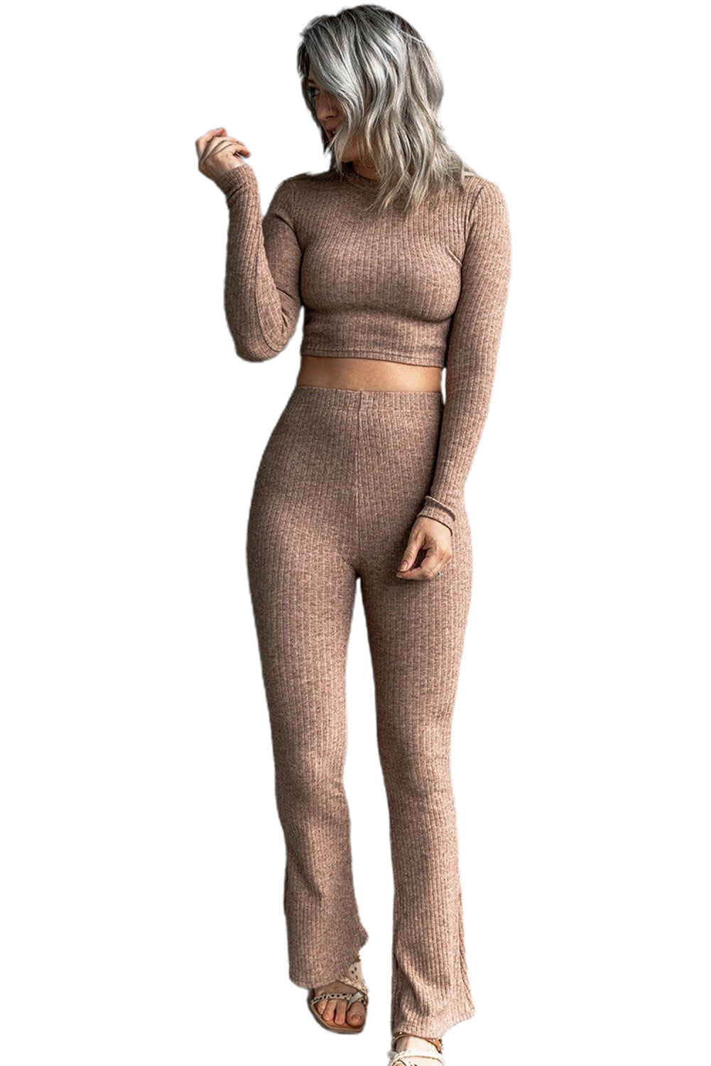 Remi | Geribd gebreide lange mouwen top en broek set