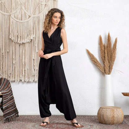 Sage | Cabrio wikkel jumpsuit van linnen