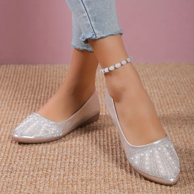 Comfortabele mode strass puntige teen ballet plat