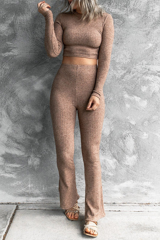 Remi | Geribd gebreide lange mouwen top en broek set