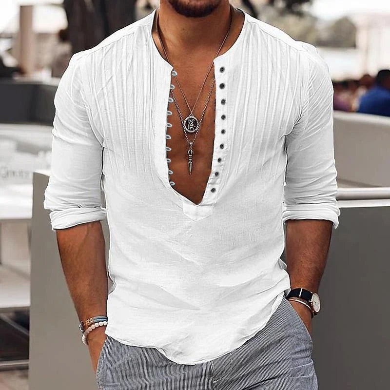 Dylan | Casual Geplooid Knoop Overhemd Met Lange Mouw