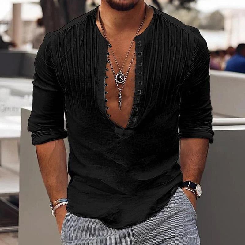 Dylan | Casual Geplooid Knoop Overhemd Met Lange Mouw