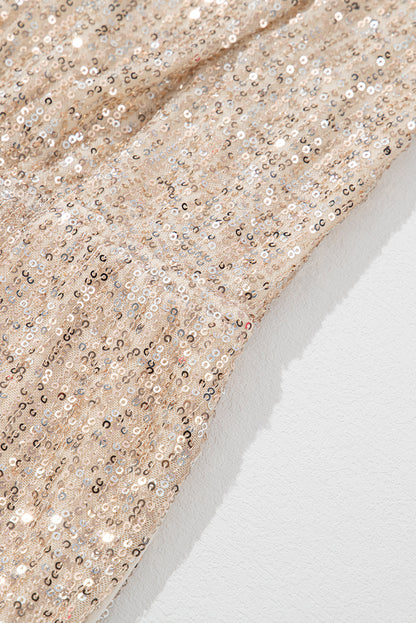 Rhoda | Goudkleurig lovertje V-hals mouwloos jumpsuit