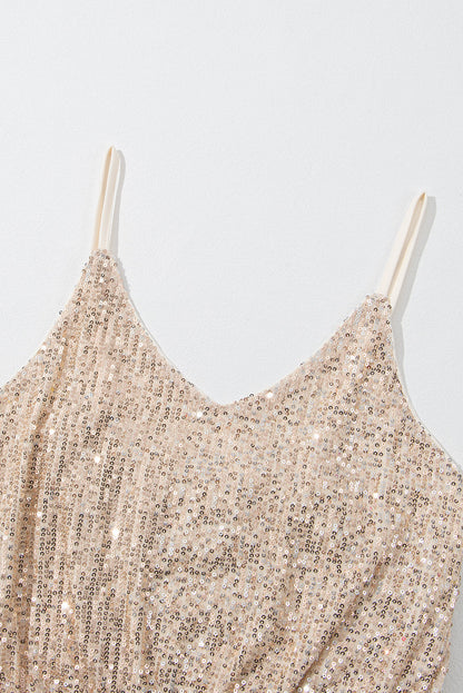 Rhoda | Goudkleurig lovertje V-hals mouwloos jumpsuit