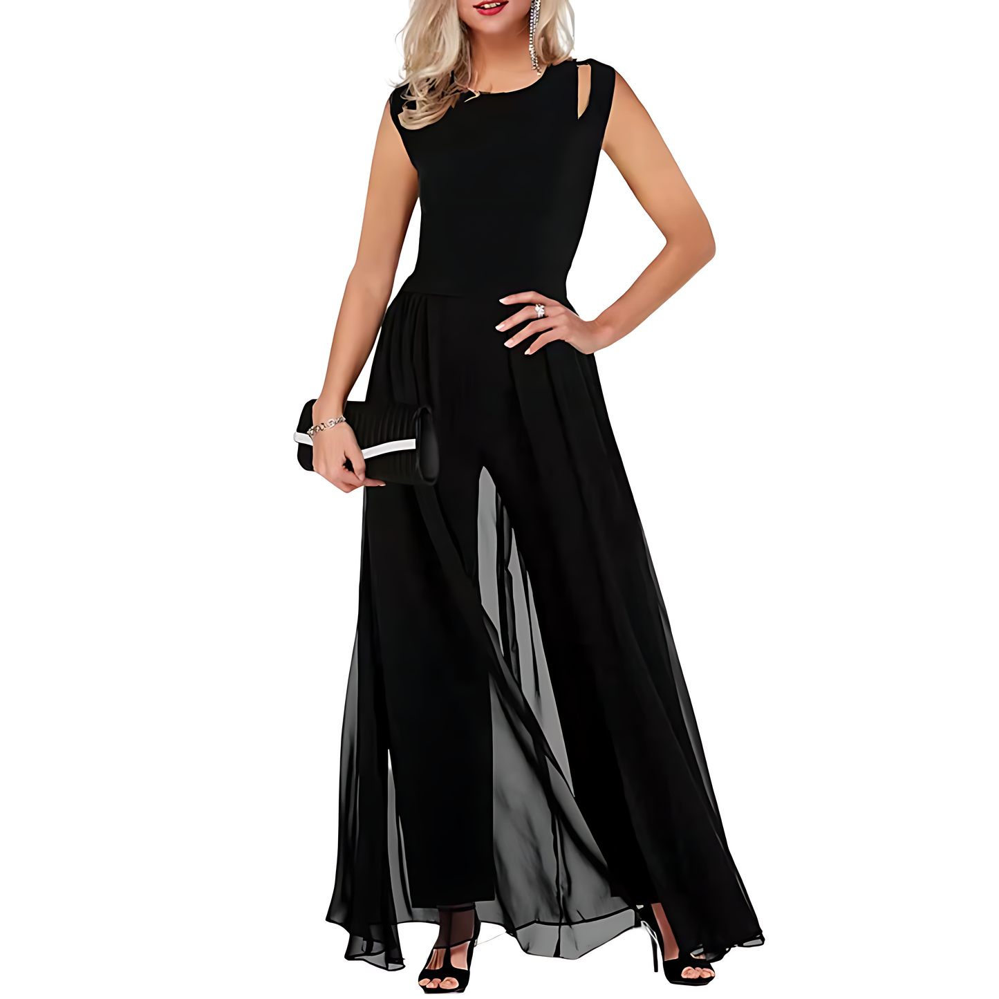 Yulia | Elegante mouwloze chiffon uitgesneden jumpsuit