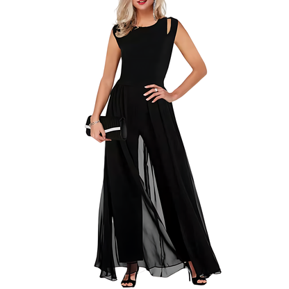 Yulia | Elegante mouwloze chiffon uitgesneden jumpsuit