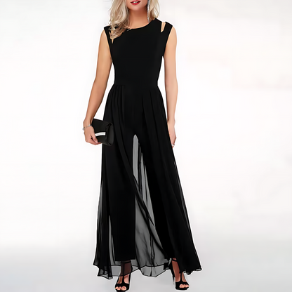 Yulia | Elegante mouwloze chiffon uitgesneden jumpsuit