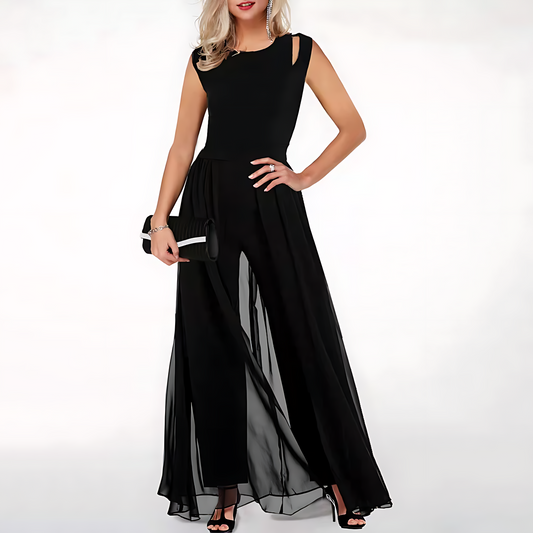 Yulia | Elegante mouwloze chiffon uitgesneden jumpsuit