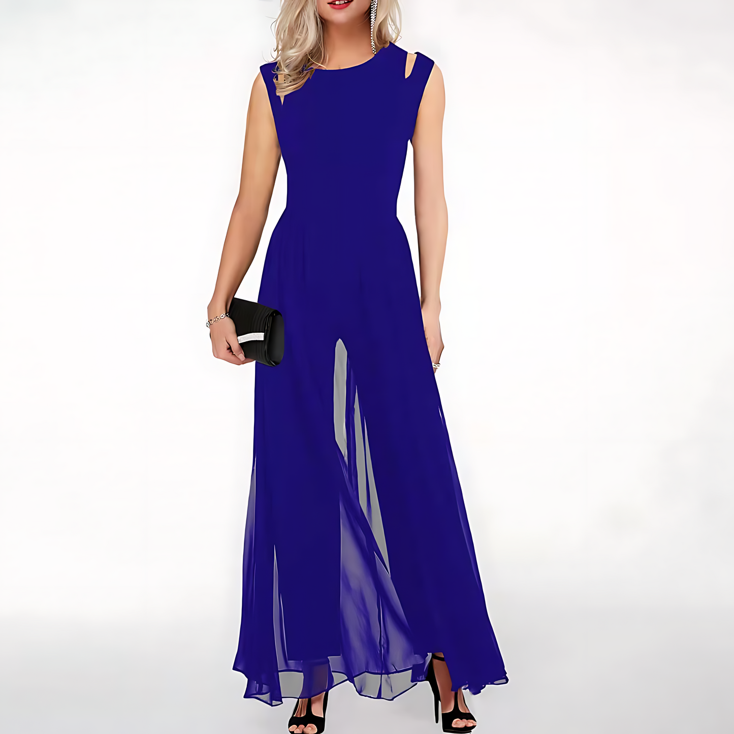 Yulia | Elegante mouwloze chiffon uitgesneden jumpsuit