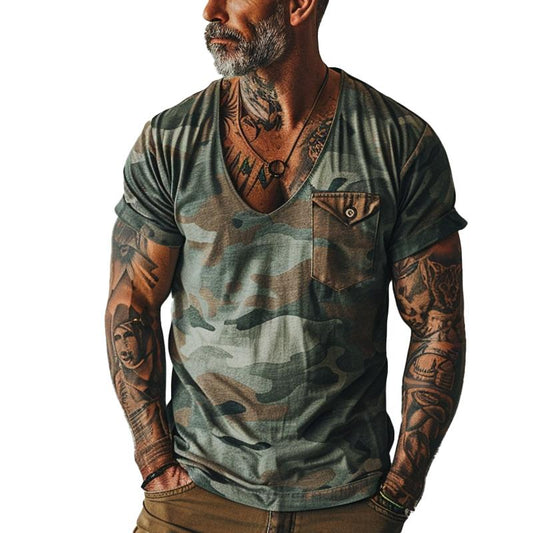 Jace | Vintage Camo-print T-shirt met V-hals