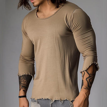 Jethro | Retro T-shirt met lange mouwen en ruwe rand