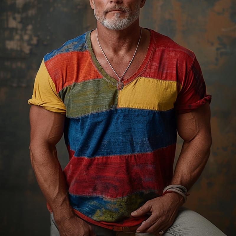 Jayson | Kleurblok V-Hals Korte Mouwen T-Shirt