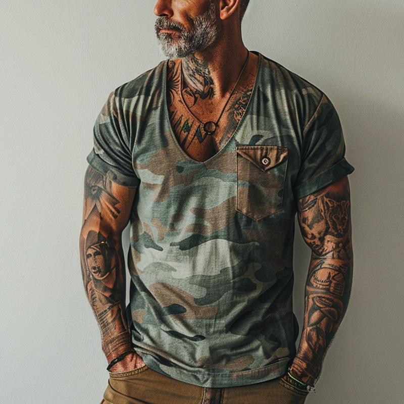 Jace | Vintage Camo-print T-shirt met V-hals