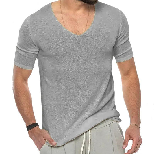 Foster | Casual gebreid T-shirt met korte mouwen en V-hals