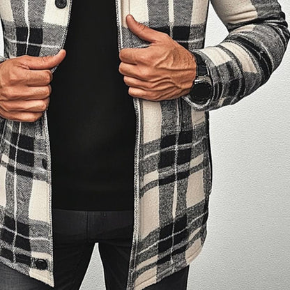 Teddie | Casual zwart-wit geruite halflange jas