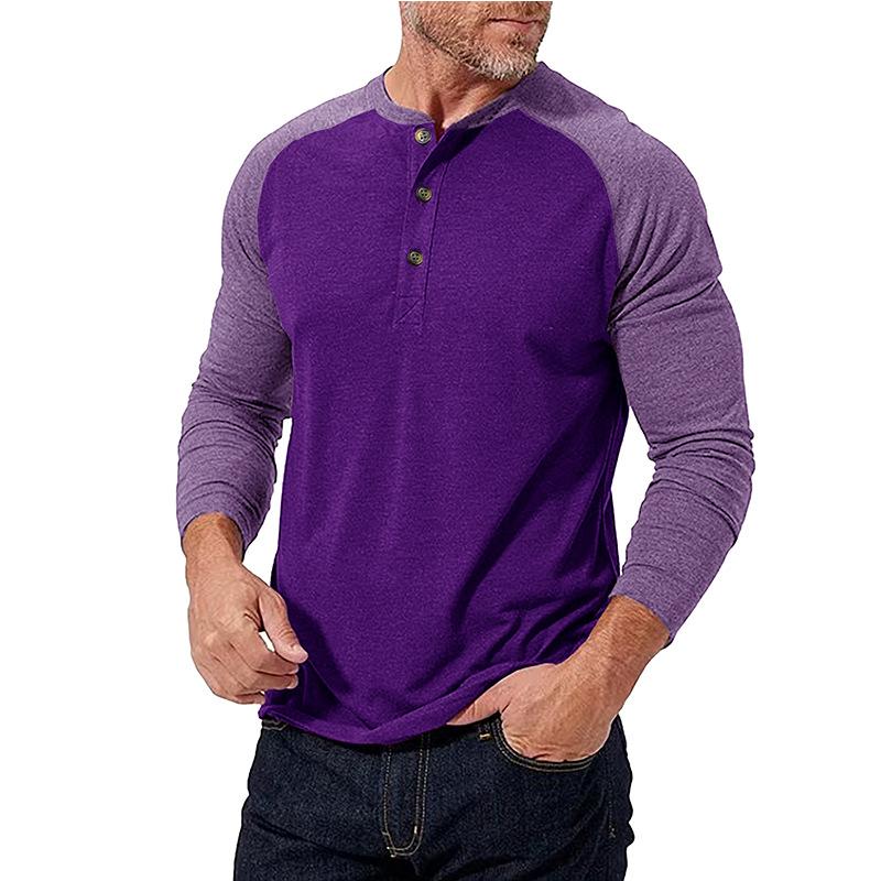 Dimitri | Casual colourblock Henley kraag slim fit T-shirt