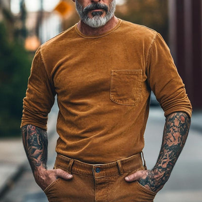 Austin | Vintage camelkleurig corduroy T-shirt met lange mouwen