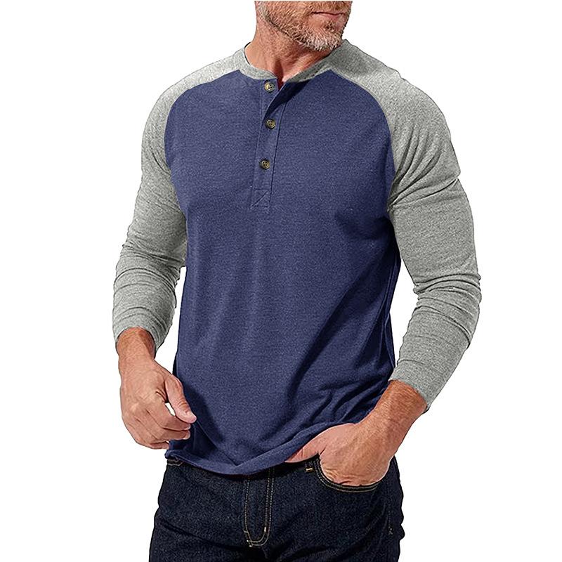 Dimitri | Casual colourblock Henley kraag slim fit T-shirt
