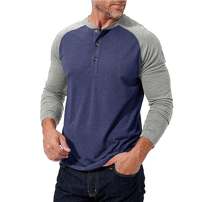 Dimitri | Casual colourblock Henley kraag slim fit T-shirt