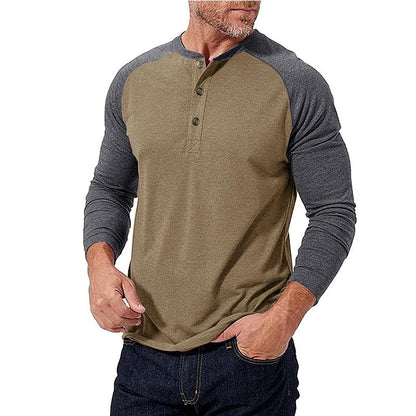 Dimitri | Casual colourblock Henley kraag slim fit T-shirt