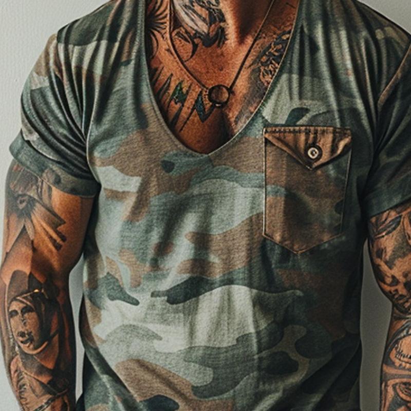 Jace | Vintage Camo-print T-shirt met V-hals