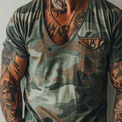 Jace | Vintage Camo-print T-shirt met V-hals