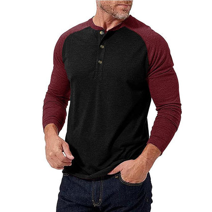 Dimitri | Casual colourblock Henley kraag slim fit T-shirt