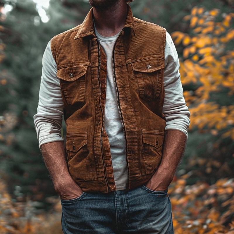 Stein | Corduroy mouwloos vest met rits