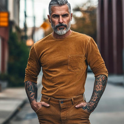 Austin | Vintage camelkleurig corduroy T-shirt met lange mouwen