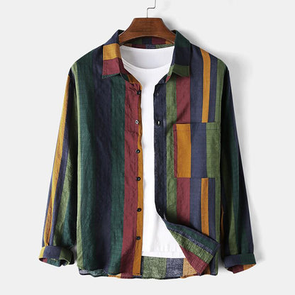 Fletcher | Casual Kleur Contrast Streep Lange Mouw Shirt