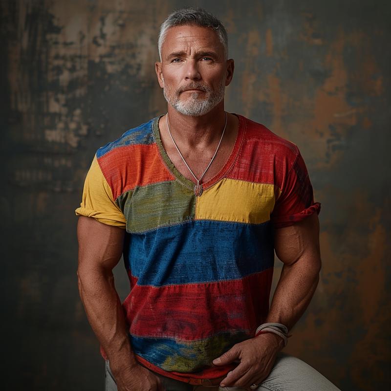 Jayson | Kleurblok V-Hals Korte Mouwen T-Shirt