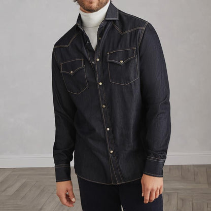 Mats | Retro denim overhemd met lange mouwen