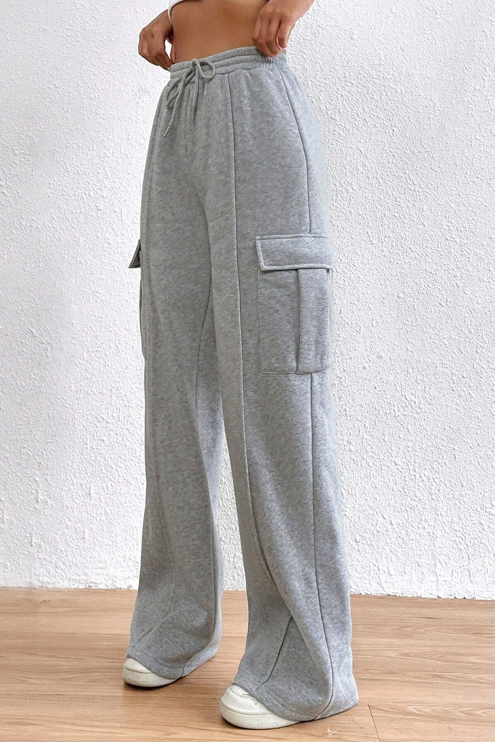 Salima  | Casual Lichtgrijze Cargo Broek met Koord Taille