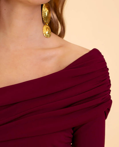 Diona | Elegante bordeauxrode jumpsuit met één schouder