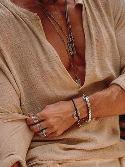 Roderick | Casual Lange Mouw V Hals Linnen Shirt