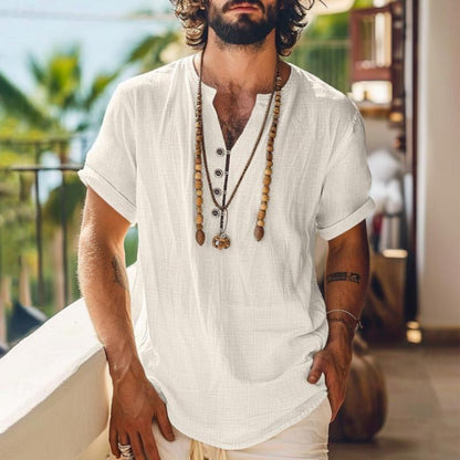 Ezequiel |Casual V-hals los T-shirt met knoopsluiting