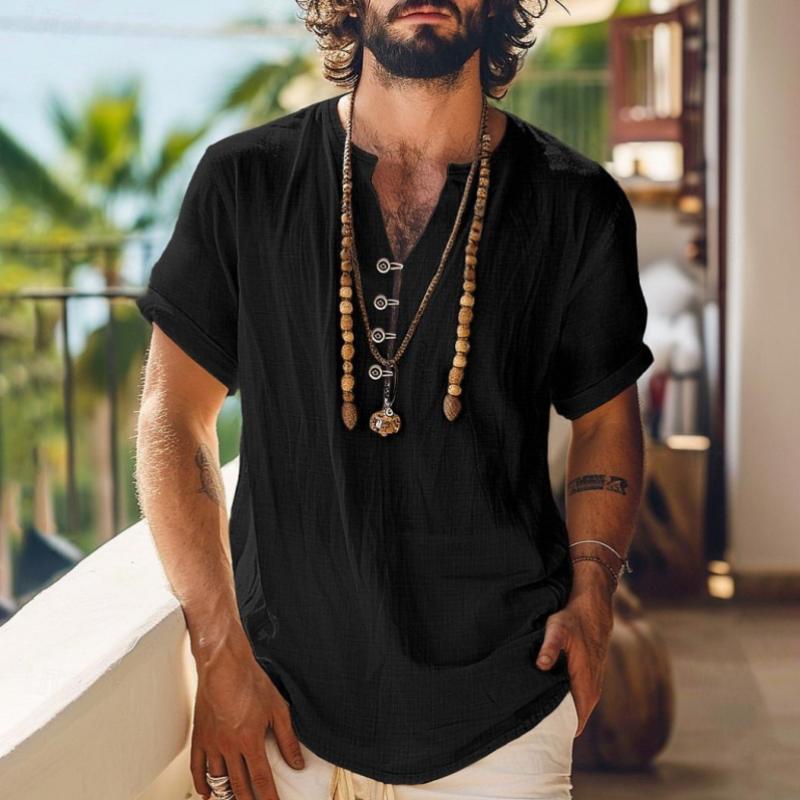 Ezequiel |Casual V-hals los T-shirt met knoopsluiting