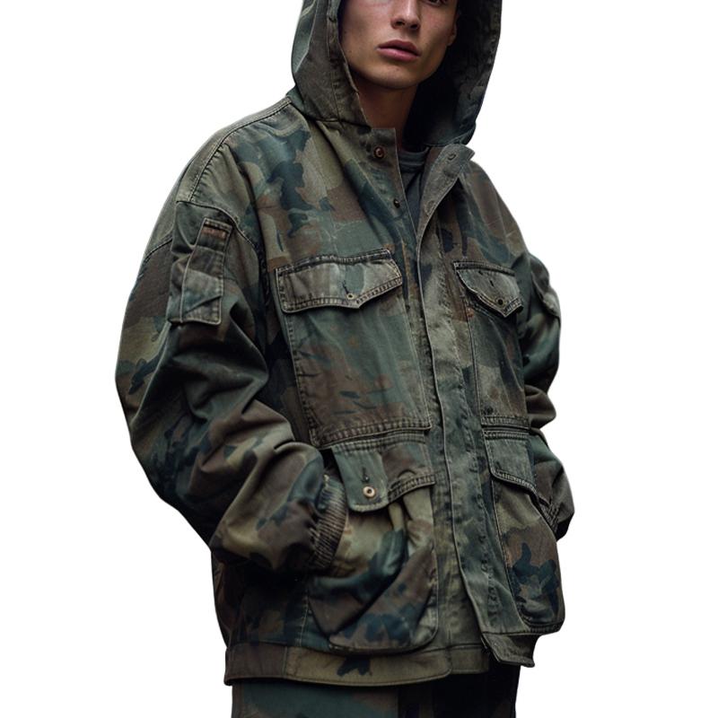 Ulisse | Camouflage jas met capuchon en meerdere zakken
