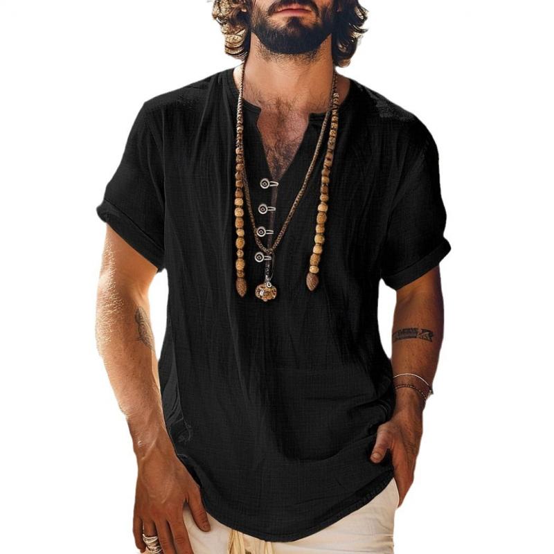 Ezequiel |Casual V-hals los T-shirt met knoopsluiting