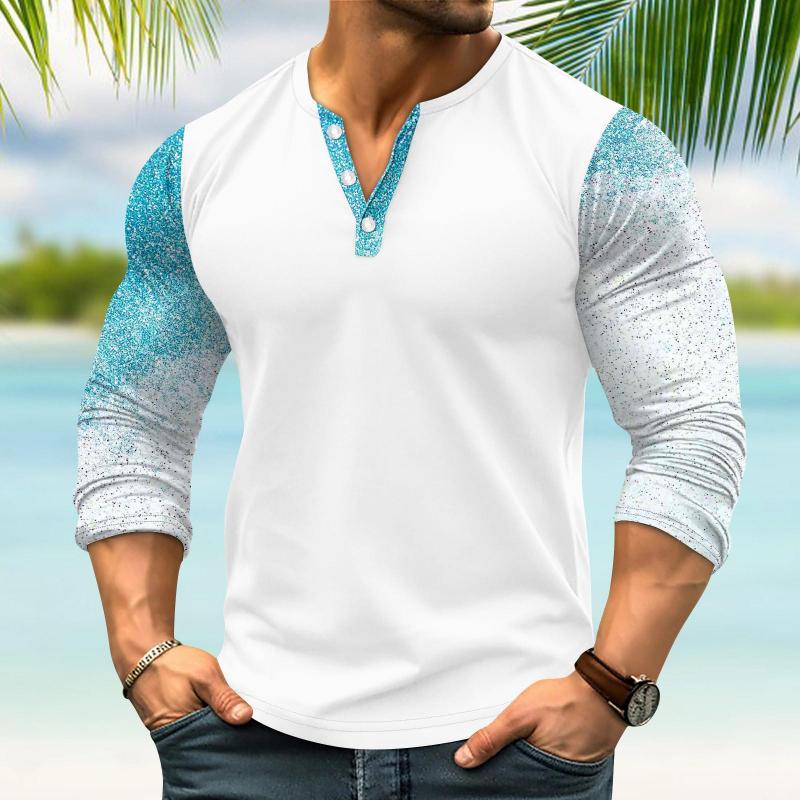 Benedict | Gedrukt Stiksel Henley Kraag Lange Mouw T-shirt