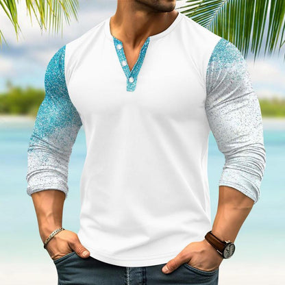 Benedict | Gedrukt Stiksel Henley Kraag Lange Mouw T-shirt