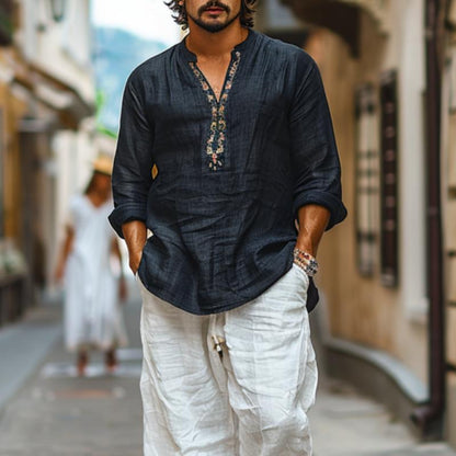 Xander | Stijlvol gedrukt shirt met lange mouwen met V-hals