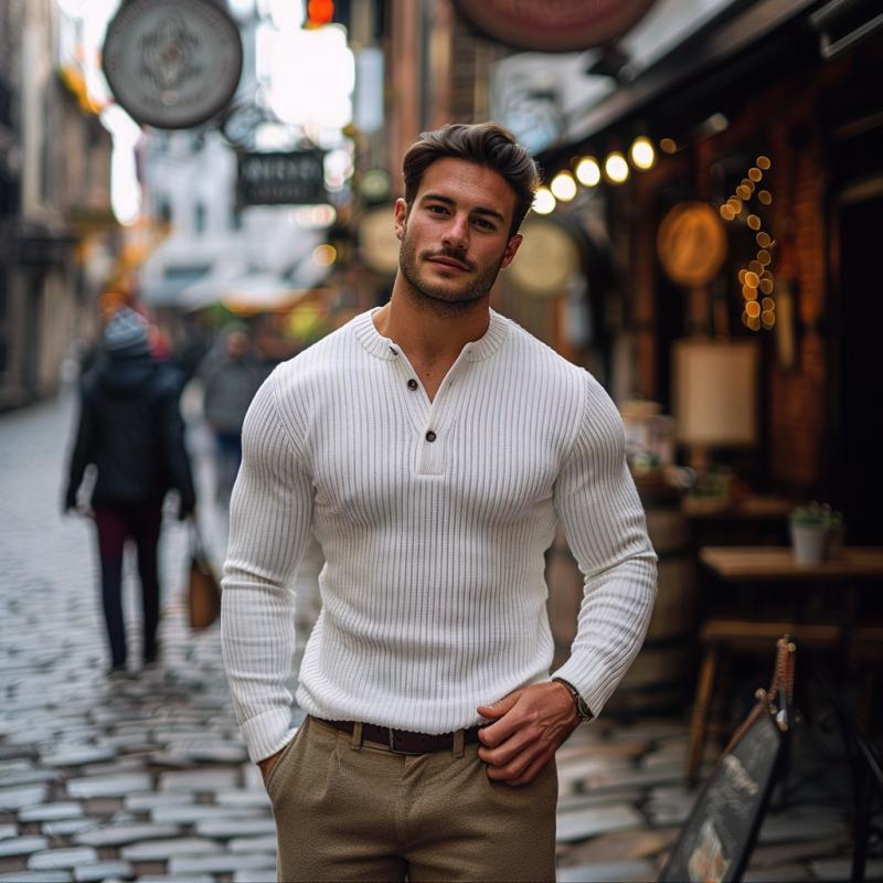 Alistair | Klassieke henley slim fit gebreide trui