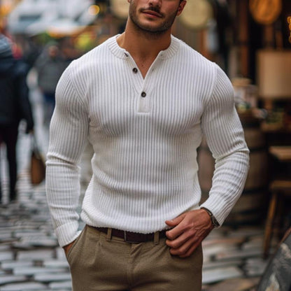 Alistair | Klassieke henley slim fit gebreide trui