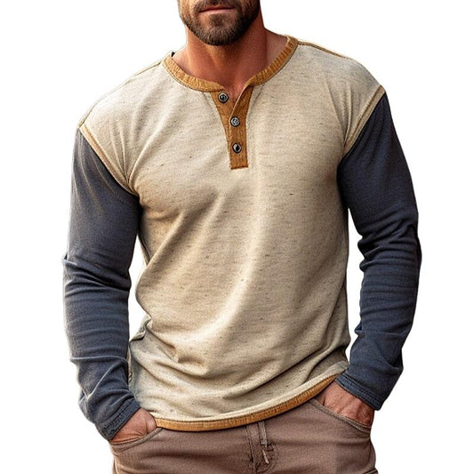 Duncan | Casual Colorblock Henley Kraag Lange Mouw T-shirt