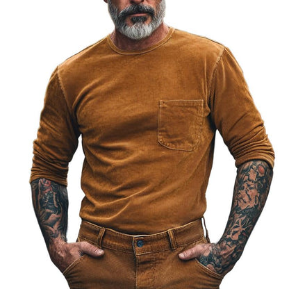 Austin | Vintage camelkleurig corduroy T-shirt met lange mouwen